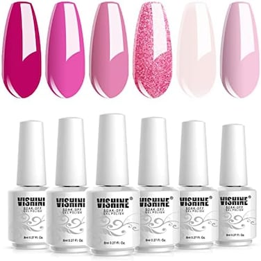 Vishine Gel Nail Polish Kit Soak Off 6Pcs Pink Nail Polish Nail Art Manicure New Starter Gift Set 8ml