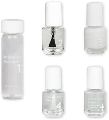 مجموعة Dazzle Dry Mini Kit بنظام 4 خطوات - الصين الجميلة، اللون الأبيض الحليبي الشفاف. بسيطة ونظيفة. (طقم مكون من 5 قطع)