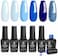 Beetles Gel Polish Nail Kit, 6Pcs Blue Navy Nail Aquarius Holy Water Collection Fashionable Blue Shimmer Glitter Colors Nail Art Gift For Girls Women