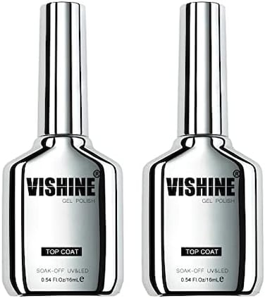 Vishine New Technology Protective Ultra Glossy 2Pcs Of 16ml No Wipe Top Coat For Chip Free Long Lasting Soak Off Gel Nail Polish, 0.54 Oz