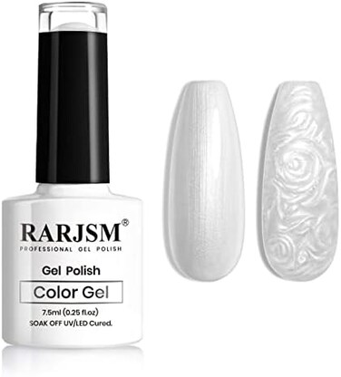 طلاء أظافر جل بيرل من Rarjsm، طلاء جل رسم لامع فضي نقع قبالة الأشعة فوق البنفسجية لامع حورية البحر جل الأظافر لصالون المنزل DIY استخدام مانيكير