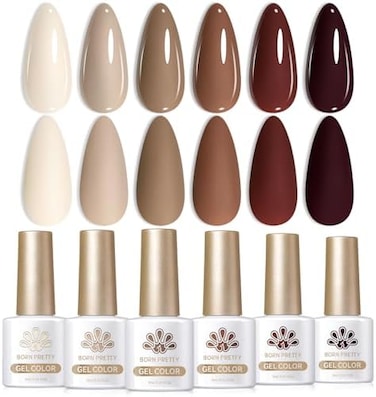 Born Pretty Brown Gel Nail Polish Skin Tone Nude Gel Polish Roasted Chestnuts Chocolate Gel Polish Collection Neutral Beige Khaki Gel Nail Polish Set Fall Winter Gel Nail Polish