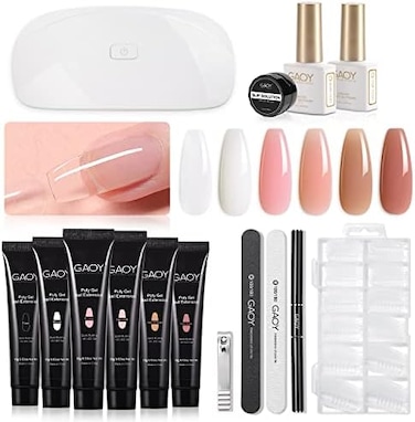 Gaoy Poly Gel Nail Kit مع U V Light Starter Kit، 6 قطع منشئ جل تمديد كيت للمبتدئين مع كل شيء مسمار الفن DIY
