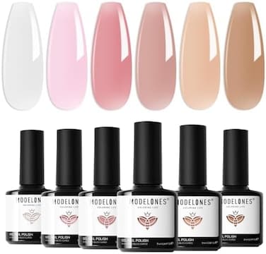 Modelones Gel Nail Polish 6 Colors Transparent Jelly Milky White Sheer Pink Neutral Nude Gel Polish Nail Soak Off Nail Polish French Nail Art Manicure Diy Home Salon Gift For Women