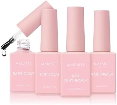 مجموعة طلاء علوي وطبقة أساسية من جل Makartt مع طلاء أظافر خالٍ من الأحماض ومجفف إعداد (8 مل)