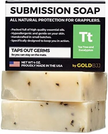 Gold BJJ Antifungal Tea Tree Oil Soap - 100% All Natural Usa Made Bars For Bjj, Jiu Jitsu, Wrestling, And Grappling - Combats Ringworm, Jock Itch, Athlete's Foot, Acne, And More (2-Pack Of 4 Ounce Soa