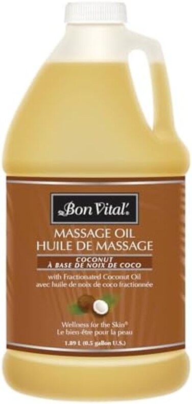Bon Vital' Coconut Massage Oil Made with 100% Pure Fractionated Coconut Oil to Repair Dry Skin, Used by Massage Therapists and At-Home Use for Therapeutic Massages and Relaxation, 1 Gallon Bottle