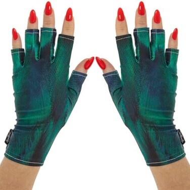 ManiGlovz (Feathers on Fleek) - Gel Nail Manicure Anti-UV and Sunblock Protection Shield Gloves - Water Resistant UV Gloves for Gel Manicures to use with UV and LED Dry Lamps (Feathers on Fleek Print)