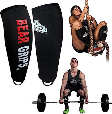Bear Grips Deadlift Shin Guards with Front Side Padding. Bear Grips Shin Sleeves 2022. Functional Fitness Shin Guards, Rope Climb Protection, Deadlift Socks. Best Leg Guards. Sold in Pairs, Black.