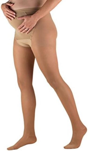 Truform Sheer Maternity Pantyhose, 15-20 mmHg Compression, Tummy Support, 20 Denier, Beige, Medium