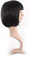 MapofBeauty 12"/30cm Natural Ladies Short Straight Wigs Flat Bangs Bob Wig (Black)