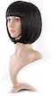 MapofBeauty 12"/30cm Natural Ladies Short Straight Wigs Flat Bangs Bob Wig (Black)