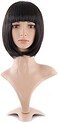 MapofBeauty 12"/30cm Natural Ladies Short Straight Wigs Flat Bangs Bob Wig (Black)