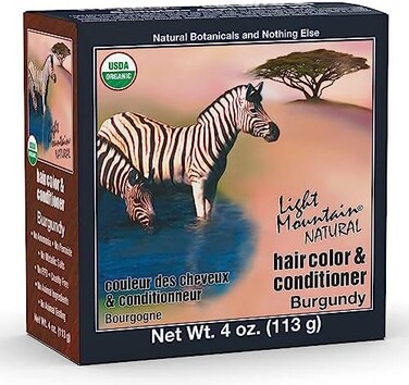 صبغة شعر وبلسم لايت ماونتن حناء - صبغة شعر بورغندي للرجال/النساء، مسحوق أوراق الحناء العضوية ومستخلصات نباتية، خالية من المواد الكيميائية، لون شعر شبه دائم، 4 أونصة.