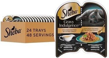 شيبا جرافي إندلجنس طعام رطب للقطط البالغة بنكهة الدجاج مع مرق إضافي، 2.6 أونصة. عبوات مزدوجة (24 عبوة، 48 حصة)