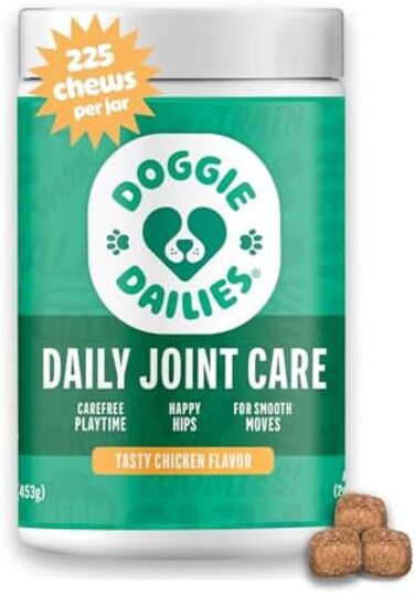 Doggie Dailies Glucosamine for Dogs: 225 Soft Chews, Advanced Hip &amp; Joint Supplement for Dogs with Glucosamine, Chondroitin, MSM, Hyaluronic Acid &amp; CoQ10, Premium Joint Relief for Dogs Made in the USA