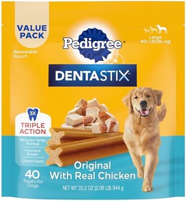 مكافآت أسنان الكلاب من بيديجري دينتاستيكس، بنكهة الدجاج وخالية من الحبوب - حجم كبير (30 رطلاً فأكثر)
