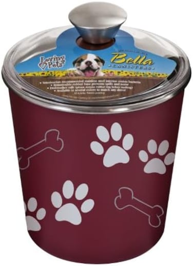 Loving Pets Bella Dog Bowl Canister/Treat Container, Merlot