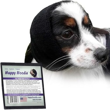 ZONI PETS Happy Hoodie The Original Dog &amp; Cat Calming Band, Anxiety Relief/Noise Protection-Grooming-Thunder-Fireworks (Small, Black)