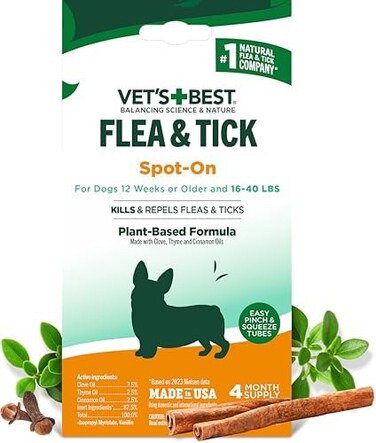 Vet's Best Hero Pet Brands Flea And Tick Spot-On Drops Topical Treatment For Dogs, Usa Made - 21581