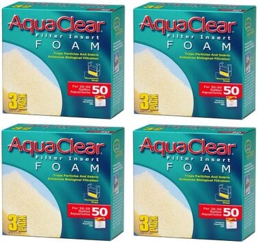 (عبوة من 4 قطع) حشوات إسفنجية شفافة لأحواض السمك سعة 50 جالونًا (3 قطع لكل عبوة / 12 حشوة إجمالاً)