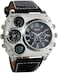 Avaner Mens Big Face Watch, Dual Time Zone Leather Strap Sport Watch, Analog Quartz Wrist Watch with Decorative Compass Thermometer Dial