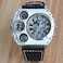 Avaner Mens Big Face Watch, Dual Time Zone Leather Strap Sport Watch, Analog Quartz Wrist Watch with Decorative Compass Thermometer Dial