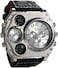 Avaner Mens Big Face Watch, Dual Time Zone Leather Strap Sport Watch, Analog Quartz Wrist Watch with Decorative Compass Thermometer Dial