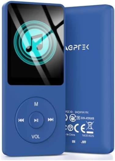 AGPTEK 16GB A02 MP3 Player 70 Hours Playback Lossless Sound Music Player Supports up to 128GB Dark Blue Multifunctional Sports MP3 Player for Indoor Outdoor, USB, Aux