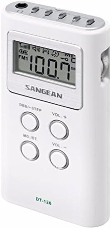 سانجين مستقبل جيب مجهز DT-120 AM/FM ستيريو PLL ، ابيض
