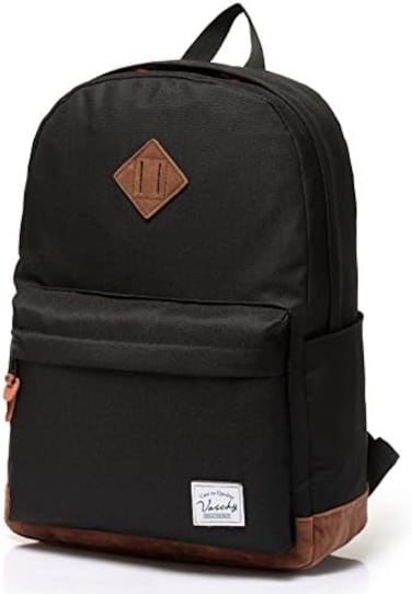 VASCHY Men's Backpack, Women's Waterproof School Bag, Boy Girl Computer 15.6 Inch Vintage for School, College, Work, Travel, Leisure
