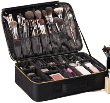 ROWNYEON Makeup Bag Portable EVA Professional Makeup Artist Bag Large Travel Makeup Train Case Makeup Organizer Bag with EVA Dividers for Women Girls