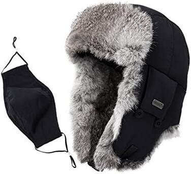 SIGGI Mens Rabbit Fur Russian Trapper Hat Black O/S Medium 69185_black