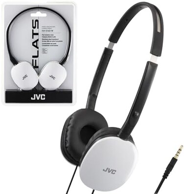 سماعة أذن JVC قابلة للطي وقابلة للطي وملونة بيضاء مع قابس نسائي مطلية بالذهب بطول 4 اقدام HAS160W