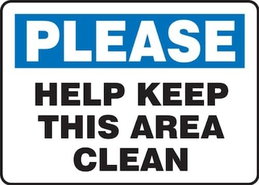 Accuform MHSK918VA Aluminum Sign, Legend"Please Help Keep This Area Clean", 10" Length x 14" Width, Blue/Black on White