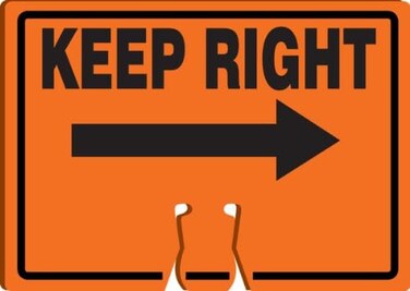 AccuformNMC "Keep Right (Arrow)" Traffic Cone Top Sign, Combine With Orange Cones to Create a Warning Sign, 10" x 14" Plastic Cone Sign, Made in the USA, FBC772