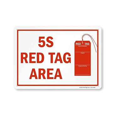لاصق "5S Red Tag Area" من البلاستيك، 10 بوصات × 14 بوصة