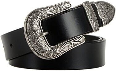 JASGOOD Women Leather Belts Ladies Vintage Western Design Black Waist Belt for Pants Jeans Dresses