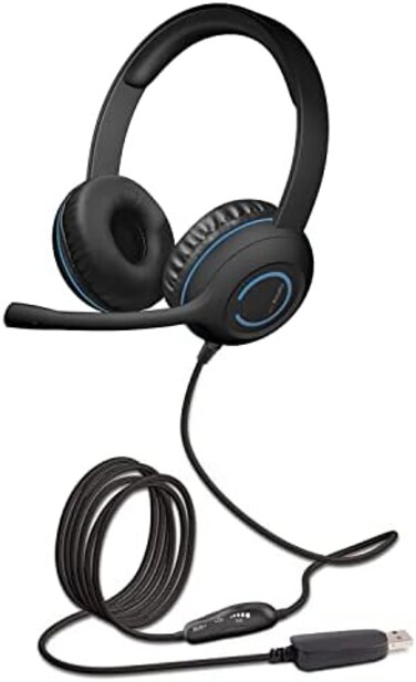 Cyber Acoustics Stereo USB Headset (AC-5008A), in-line Controls for Volume &amp; Mic Mute, Adjustable Mic Boom for PC &amp; Mac, Perfect for Classroom or Home