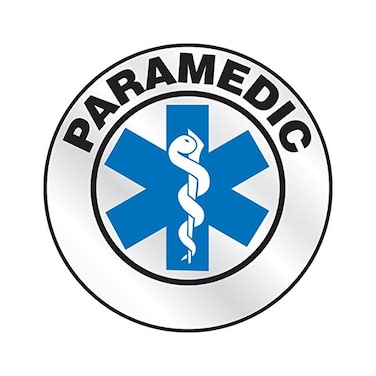 Accuform Signs LHTL627 Emergency Response Reflective Hard Hat/Helmet Sticker, Legend "PARAMEDIC" with Graphic, 2-1/4" Diameter, Blue/Black on White