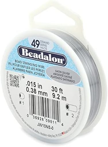 Beadalon 49-Strand Bead Stringing Wire, 0.015-Inch, Satin Silver, 30-Feet