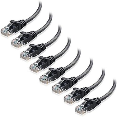 كابلات إيثرنت قصيرة من نوع Cat5e من Cable Matters، عبوة من 8 قطع، مقاومة للتشابك (كابل Cat5e، كابل Cat5e) باللون الأسود، طول 7 أقدام