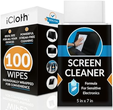 iCloth Large Screen Lens Cleaning Wipes, Pack of 100 - Pre-Moistened &amp; Individually Sealed (iCA100)