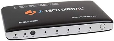 مفتاح J-Tech DIgital 4 منافذ 4K 4x1 HDMI مع PIP وجهاز تحكم عن بعد لاسلكي تحت الحمراء يعمل بإيقاف التشغيل التلقائي لجهاز iPhone