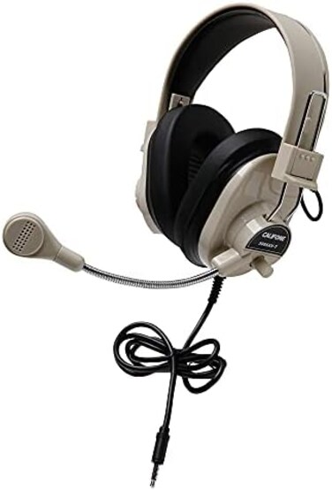 Califone 3066AVT Deluxe Multimedia Stereo Headset with To Go Plug, Rugged ABS Plastic Headstrap with &ldquo;Comfort Sling&rdquo; Better Distributes the Weight for Increased Comfort, Fully Adjustable Headband