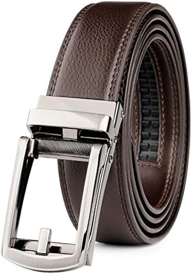 WERFORU Leather Ratchet Dress Belt for Men Perfect Fit Waist Size Up to 44" with Automatic Buckle