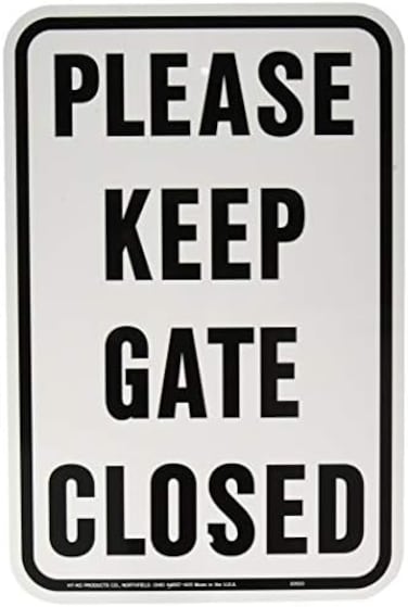 اتش واي-كيه او برودكتس الألومنيوم "PLEASE KEEP GATE CLOSED" 20523 مقاس 12 بوصة × 18 بوصة أسود/ابيض، 1 لكل منها