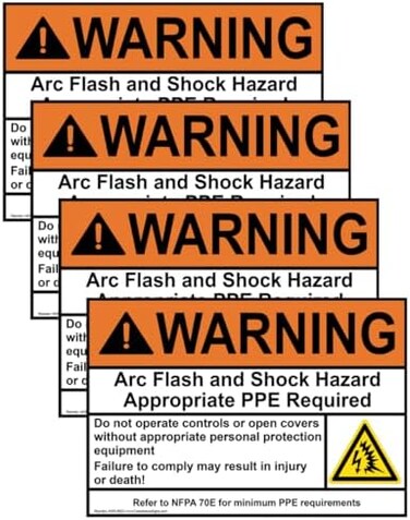 لصق تحذيري أحمر ومخاطر مناسب PPE ANSI NFPA 70E ملصق، 5x3.8 بوصة 4 من الفينيل للكهرباء