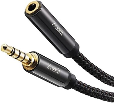 Zeskit Zeskit AU112 Braided Nylon 12 Feet Premium Audio Cable - 3.5mm 4 Poles Jack (Male to Female)