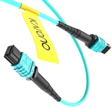 Karono MPO/MTP to MPO Fiber Cable 12 Fibers Female, 3.3 ft (1M), 40GbE, 40GBASE-SR4, OM3 Multi-Mode, Type B Fiber Optic Cable, for QSFP+Transceivers MTP Compatible Application, Aqua